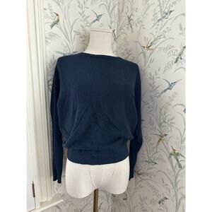 Tahari Sweater Womens Medium Teal Textured Knit Cropped Pullover Stretch